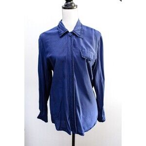Vintage Tess 100% Silk Button down shirt Medium dark periwinkle blue